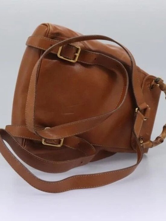 GUCCI Bamboo Backpack Leather Brown Gold 003 main image 4